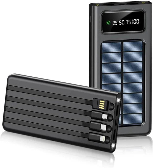 Power Bank 20000 mAh, batería Externa Solar de Carga rápida, Cargador portátil