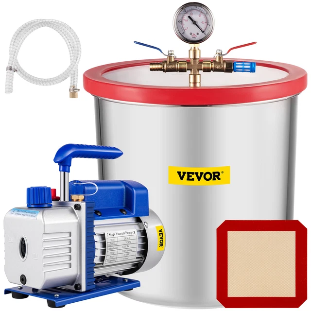 5 Gallon Vacuum Chamber 7CFM Vacuum Pump 2 Stage Refrigerant Deep Vane Silicone