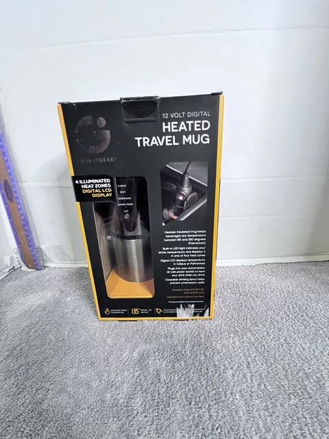SmartGear Heated Travel Mug Cup 12V DC Car Auto Handled LED LCD Temp Silver New