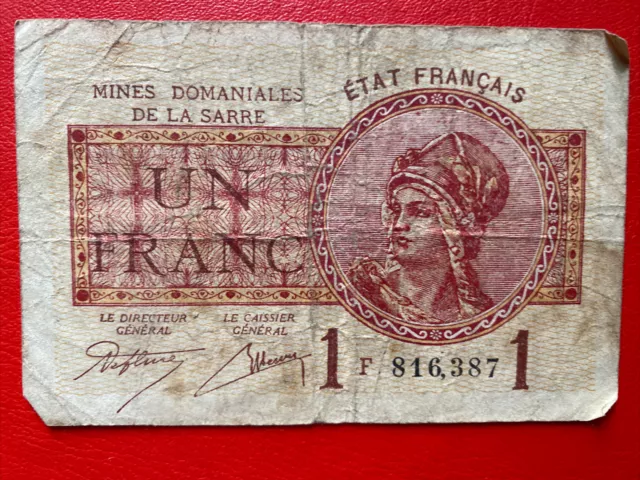 Saarland Minenschein 1930 1 Franc