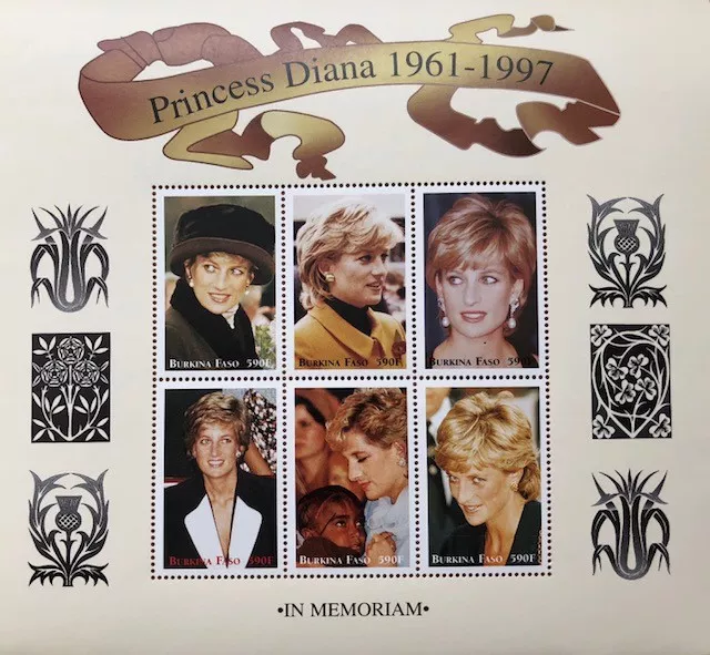 Burkina Faso 1998 - Princess Diana - Scott #1093 - Sheet of 6 Stamps - MNH