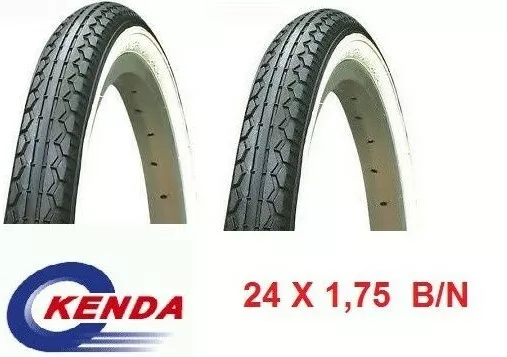 Coppia Copertoni-Pleumatici Per Bici 24 X 1.75 Bianco E Nero Olanda Kenda