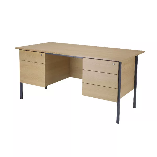 Jemini Intro 4 Leg Double Pedestal Desk 1800mm Ferrera Oak KF838777