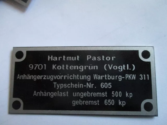 Typenschild AHK AZV s78 s85 Anhängekupplung Wartburg 311 Anhängerzugvorr. Pastor