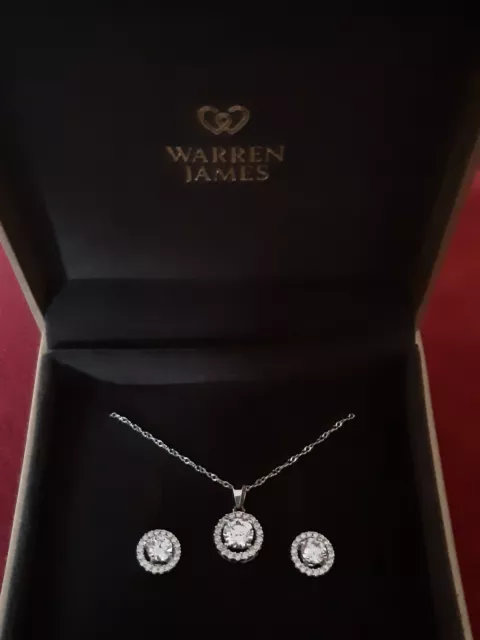 Warren James Silver Halo Necklace Earrings set