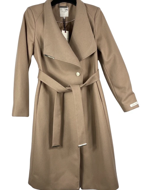 TED BAKER ROSELL Wool and Cashmere Blend Long Coat Camel 129.99