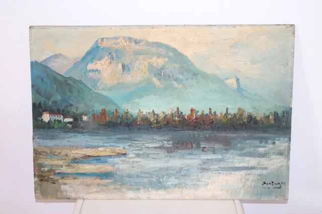 Magnifique Broche Ancienne Peinture Miniature à La Main - Paysage De Montagne