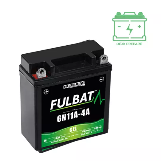 Batterie 6n11a-4a fulbat 6v11ah classic lg121l58 h130 (gel - sans entretien) -