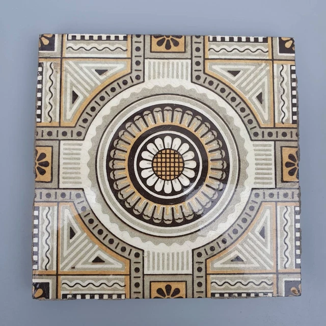 Antique Mintons Tile Aesthetic Movement Sunflower Design