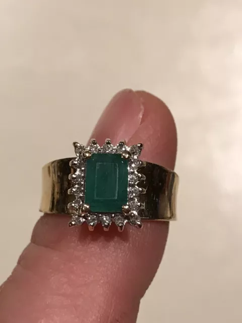 1.15ct Columbian Emerald Ring Diamond Halo 14k Yellow Gold Size 6