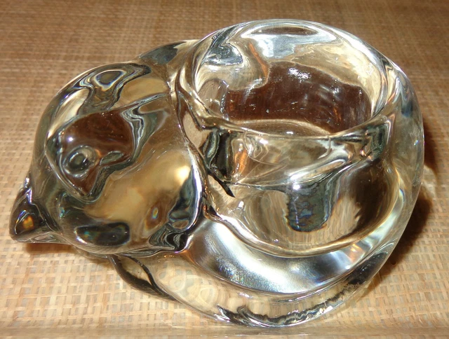 Sleeping Cat Votive Candle Holder Clear Heavy Glass Sleeping Kitten Paperweight