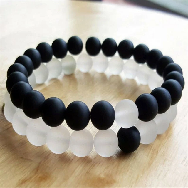 2pcs 8mm Natural Matte Black Onyx Handmade Mala Bracelet Sutra Spirituality