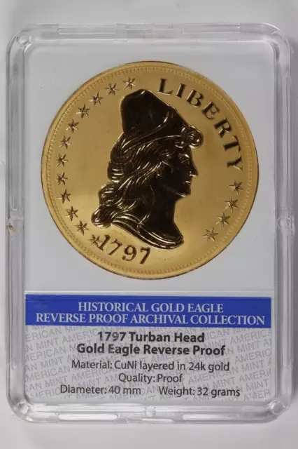 1797 Turban Head Gold Plated Eagle Reverse Tribute Proof Copy Coin