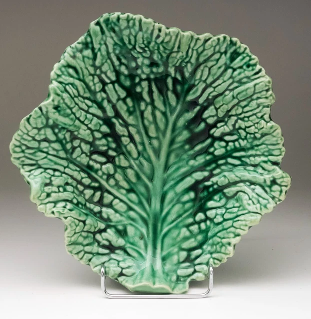 Sarreguemines French Antique Majolica Pottery Serving Dish Cabbage Green Bowl