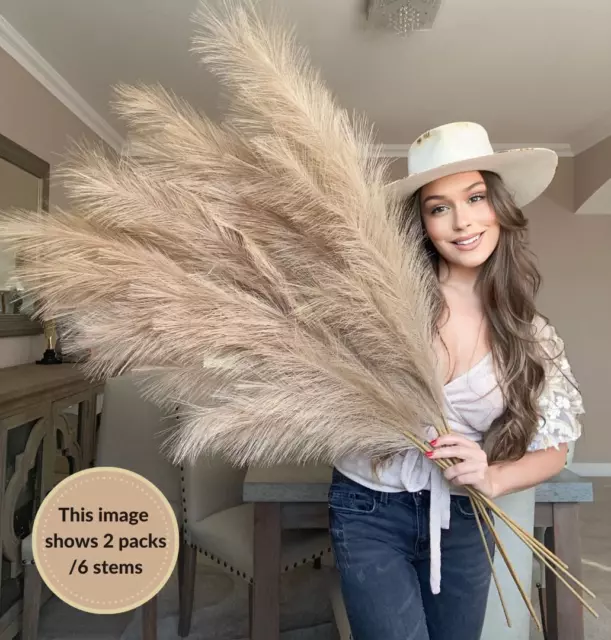 VOULUX Extra Large Gold Brown Fake Faux Long Artificial Pampas Grass Large Fluff 3