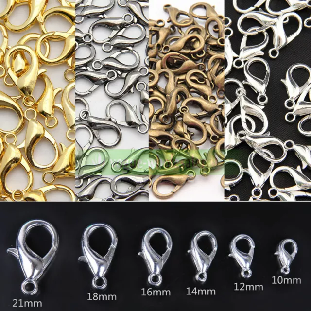 25pcs 10/12/14/16/18/20mm Lobster Claw Clasps Hooks Gold Silver Crafts Findings