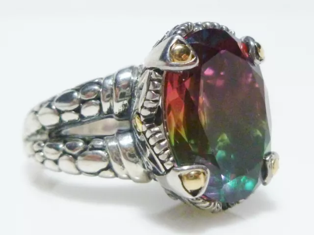 Sterling Silver 18K Gold Mystic Topaz Designer Signed Large Cocktail Ring Sz8.25