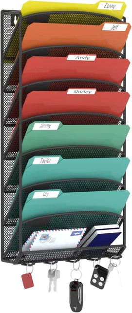 8 Pocket Wall File Organizer, Mesh Hanging File Holder Wall Mount Paper Letter O