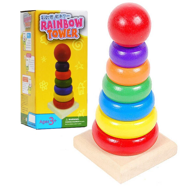 Kids Baby Toy Wooden Stacking Ring Tower Educational Toys Rainbow Stack Up