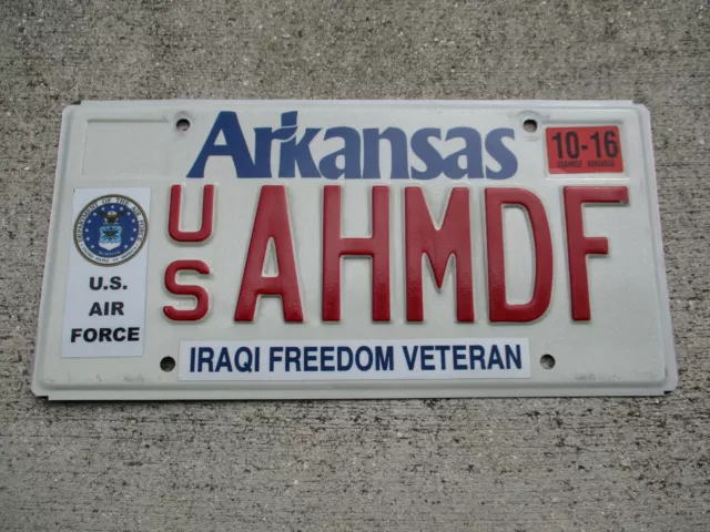 Arkansas 2016 Iraqi Freedom Veteran Air Force  license plate #  AHMDF