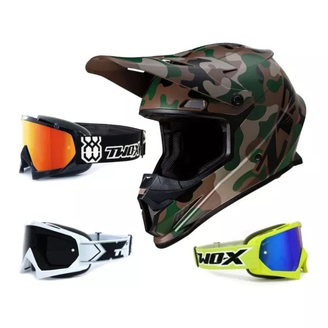 Casque Motocross Avec Lunettes Z1R MX Rise Casque Cross Camo Vert Enduro TWO-X