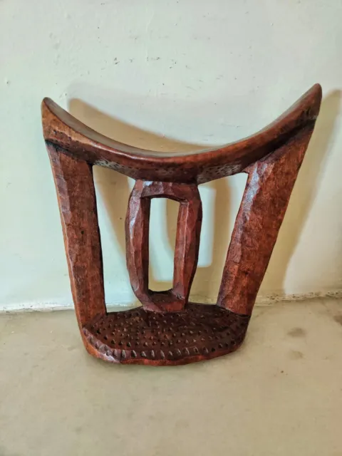 Vintage Ethiopian  Headrest Wood Copper African Art Collection