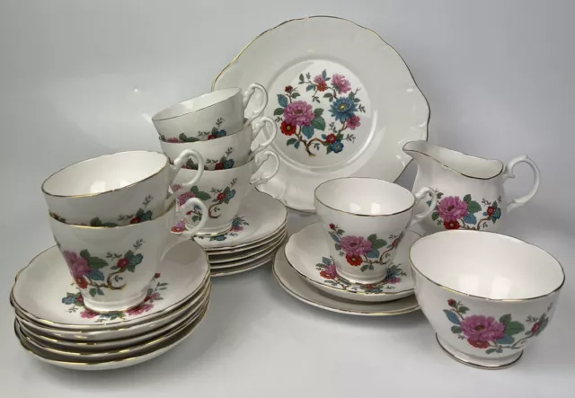 Vintage Springfield Bone China Floral Tea Set - 6 Setting - 21 Pieces