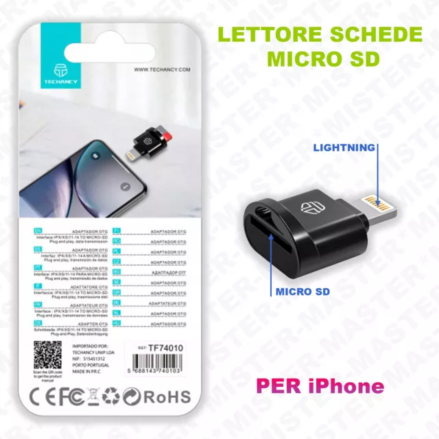 LETTORE SCHEDE MICRO SD  PER iPhone LIGHTNING ADATTATORE DATI OTG MINI