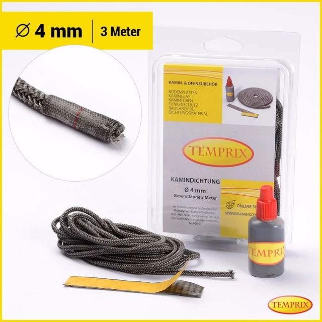 Temprix Cheminée & Four Joint Réfractaire Cordon D'Étanchéité Ø 4mm Rond 3 M Set 2