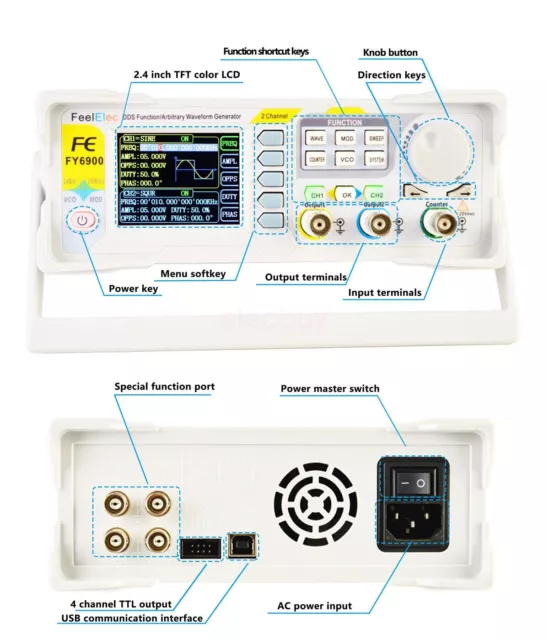 FY6900 60MHz Dual CH DDS Function Signal Generator VCO Frequency Sweeper Counter