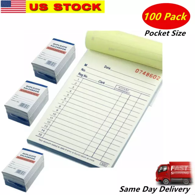 100 Pack - Sales Book Order Receipt Invoice Carbonless Copy 50 Sets 3.5" X 5.5"