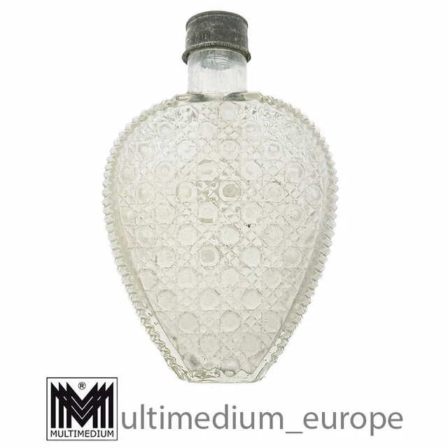 Antike Weihwasser Glas Flasche Behälter Pressglas Zinn Montierung