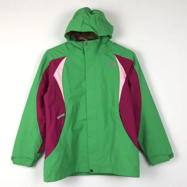 THE NORTH FACE Girls Youth Green Pink Hood Windbreaker Shell Hyvent Jacket L