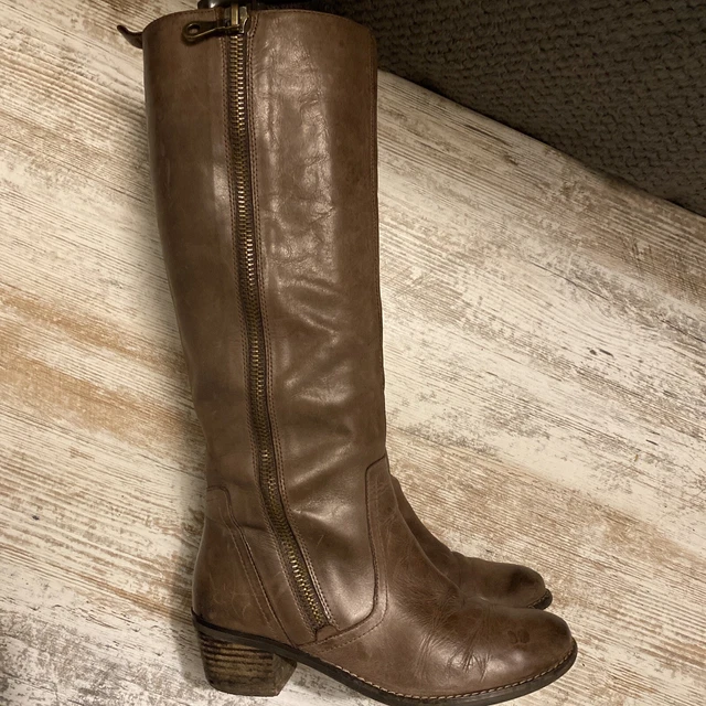 CLARKS KNEE HIGH boots brown Leather heeled Zip Up Women s Size UK