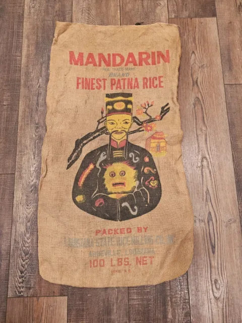 RARE 1930's Mandarin Finest Patna Rice Burlap Bag With EXQUSITE Chinese Man