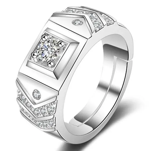 Men's  White Sapphire 925 Sterling Silver Ring  Statement Jewelry