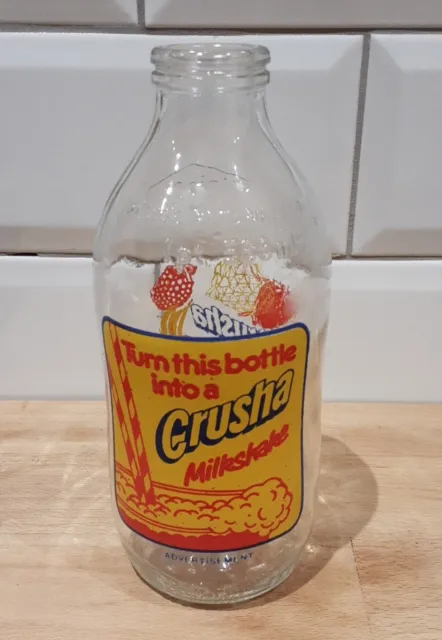 Vintage Unigate 1980s CRUSHA MILKSHAKE Advertising Glass Milk Bottle