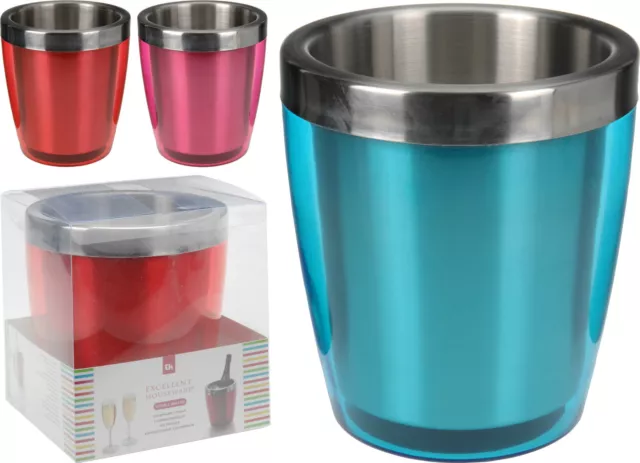 Stainless Steel Ice Bucket Coloured Double Walled Wine Cooler Champagne Cooler