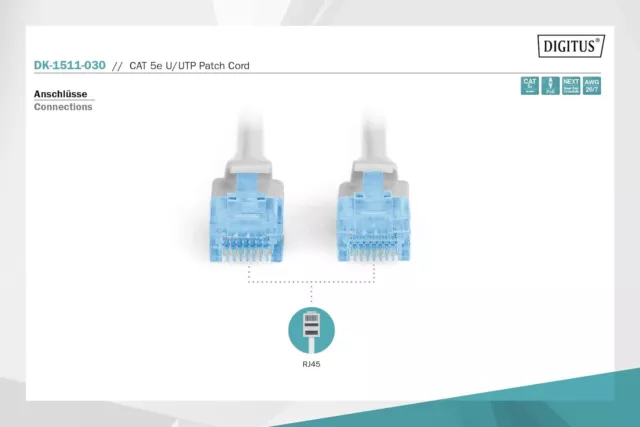 Digitus LAN Cable Cat 5e - 3 m - RJ45 Network Cable - U/UTP Unshielded - Compati 3