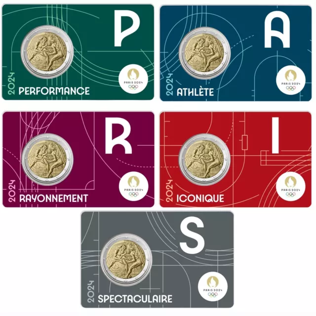 2 EURO FRANCIA 2024 Olimpiadi Parigi 2024 Fdc Serie 5 Coincard EUR 67
