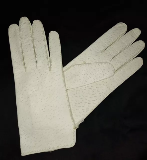 Vtg 40s 50s WHITE LEATHER wrist Gloves mens driving formal dandy SZ 7.5 NOS