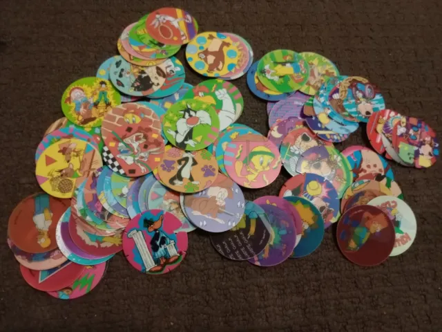 Vintage Tazos Bulk Lot Over 100 Tazos Simpsons,Looney Tunes, Chester Cheater