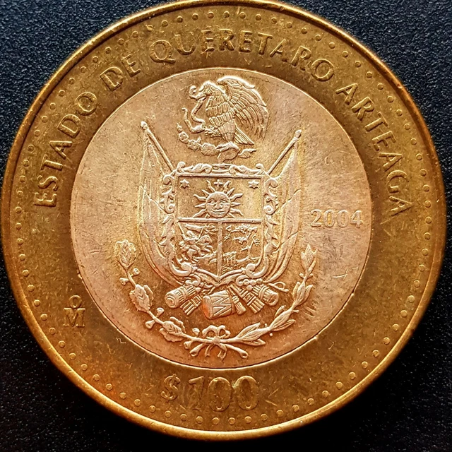 AU 2004 MEXICO 100 PESOS SILVER BIMETALLIC Serie1 ESTADO DE QUERETARO Very Nice!