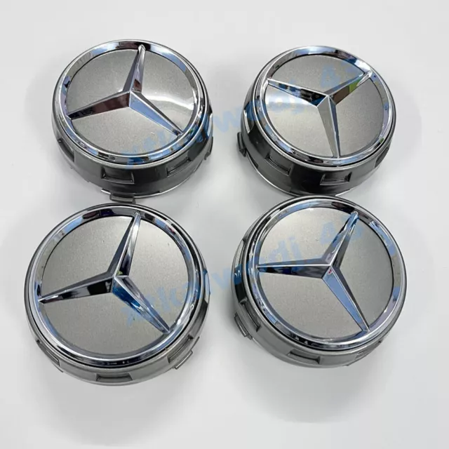 4X Für Mercedes Benz AMG 75mm Felgen Radkappen Blenden Reifen Abdeckung Grau NEW 2
