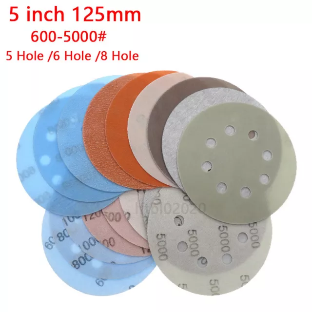 Wet and Dry Sanding discs 125mm 5 inch Sandpaper Film Pads 600-5000GRIT 5/8 Hole