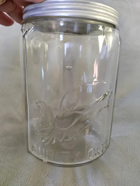 Vintage Purity Oaks Embossed Glass Hoosier Kitchen Canister Jar 32 Oz