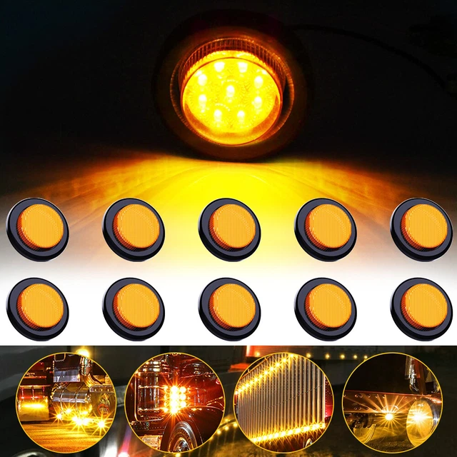 10PCS Amber 2" Mini Round LED Side Marker Light Truck Car RV Adornment Kit CUS