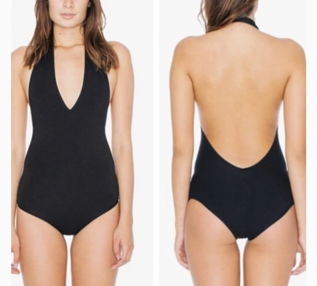 American Apparel black v-neck halter body suit size extra small backless
