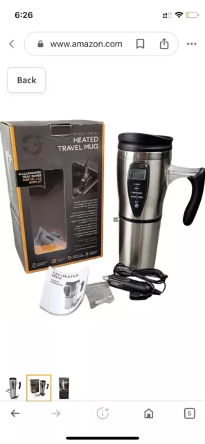 Smartgear 12V Digital Heated Travel Mug Insulated Stainless Steel 16 oz NEW