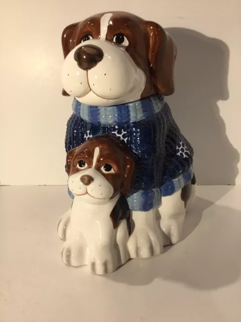 Dog Cookie Jar Ceramic Blue Sweater Puppy Mercuries Snowflake Beagle